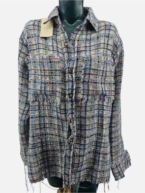 MNML Multicolor Tweed Plaid Button-Down Shirt Jacket